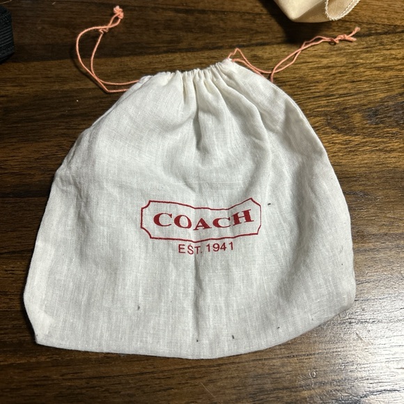 Coach Natural Linen Drawstring Pouch with Red Logo - Picture 1 of 1